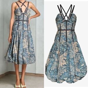 Ulla Johnson Waimea Kaia Midi Blue Dress Corseted Bubble Size 00